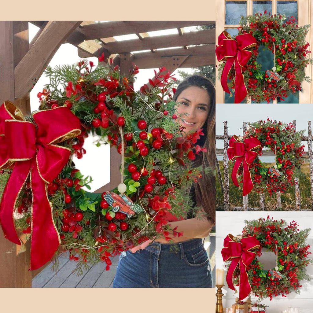 Cheap Artificial Christmas Wreath Mixed Ornaments With Big Red Bow Joom