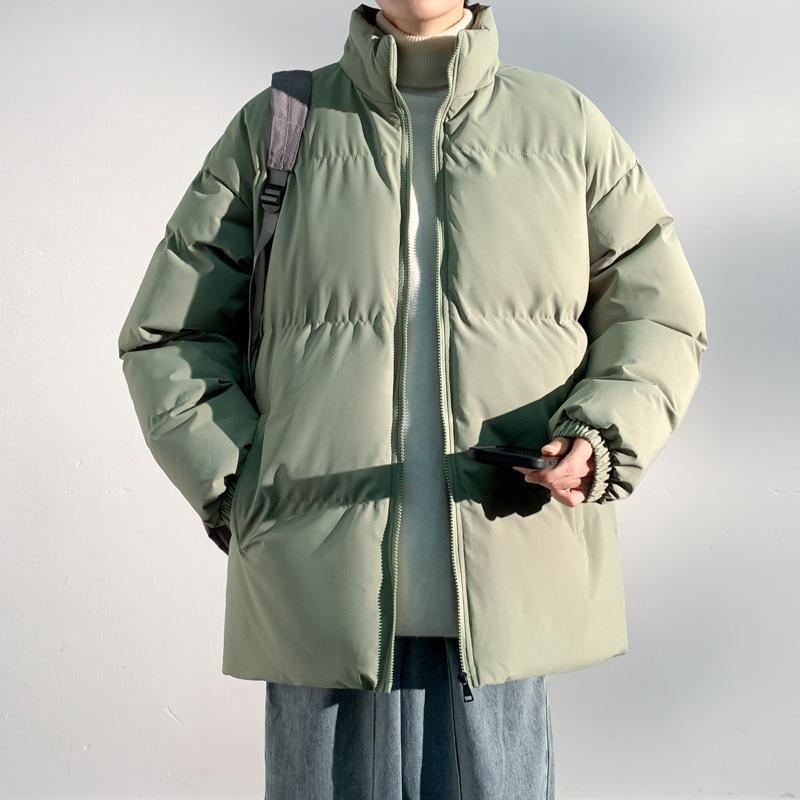 Winter thickened cotton clothes men's stand-up collar bread clothes solid color loose large size cotton coat