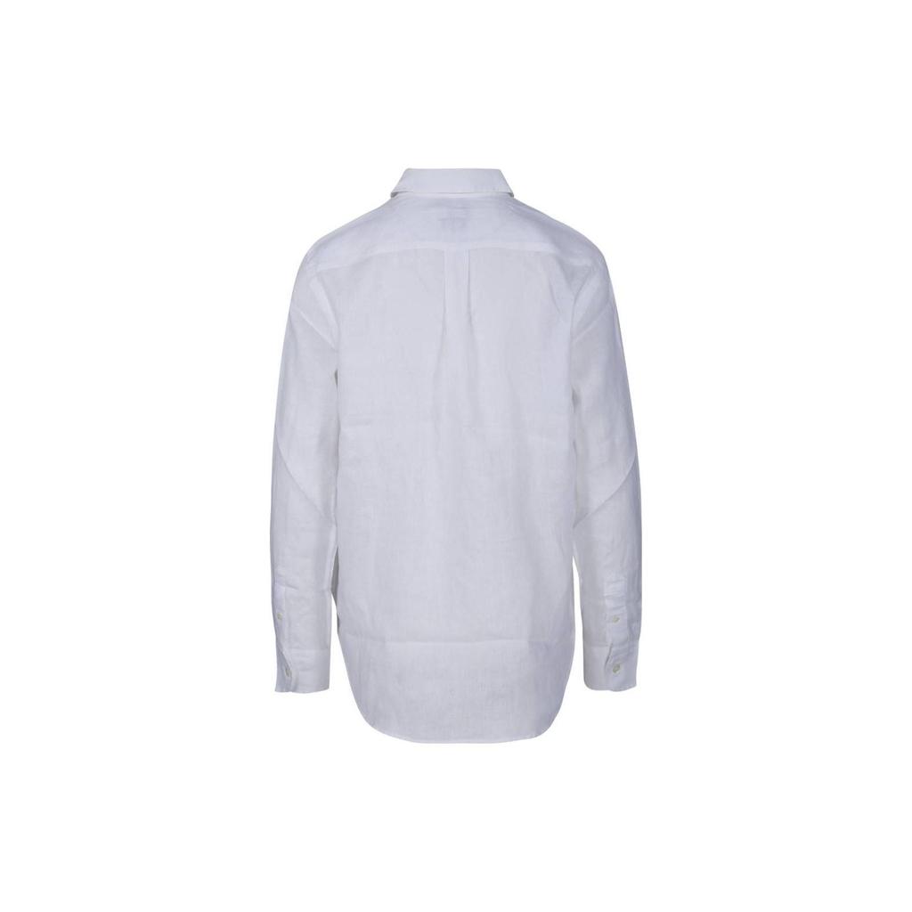 Polo Ralph Lauren SS23 Solid Logo Embroidered Polo Collar Button-Up Long Sleeve Shirt Women Shirts White 211920516-006