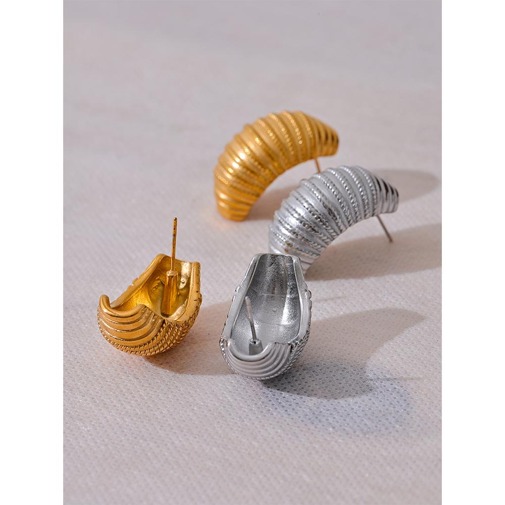 Yhpup Fashion Stainless Steel Geometric Croissant Stripe Earrings Waterproof Gold Silver Color Metal Texture Daily Jewelry New
