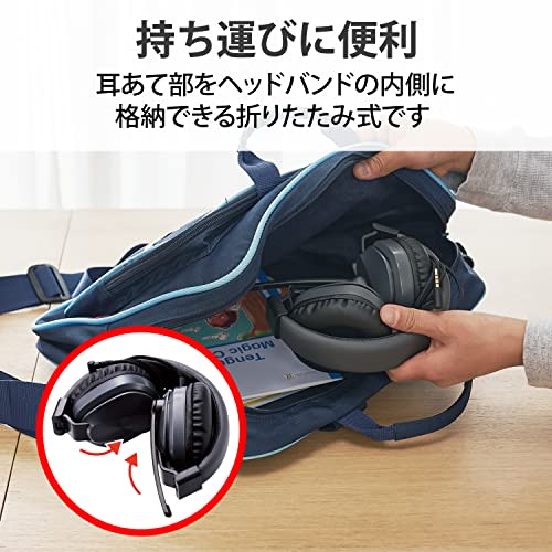 ELECOM Headset for Children, Low Volume Specification, Foldable [3.5mm Connection, 4 Pole] with Rotating Microphone Arm, Binaural, Black x Gray HS-KDG