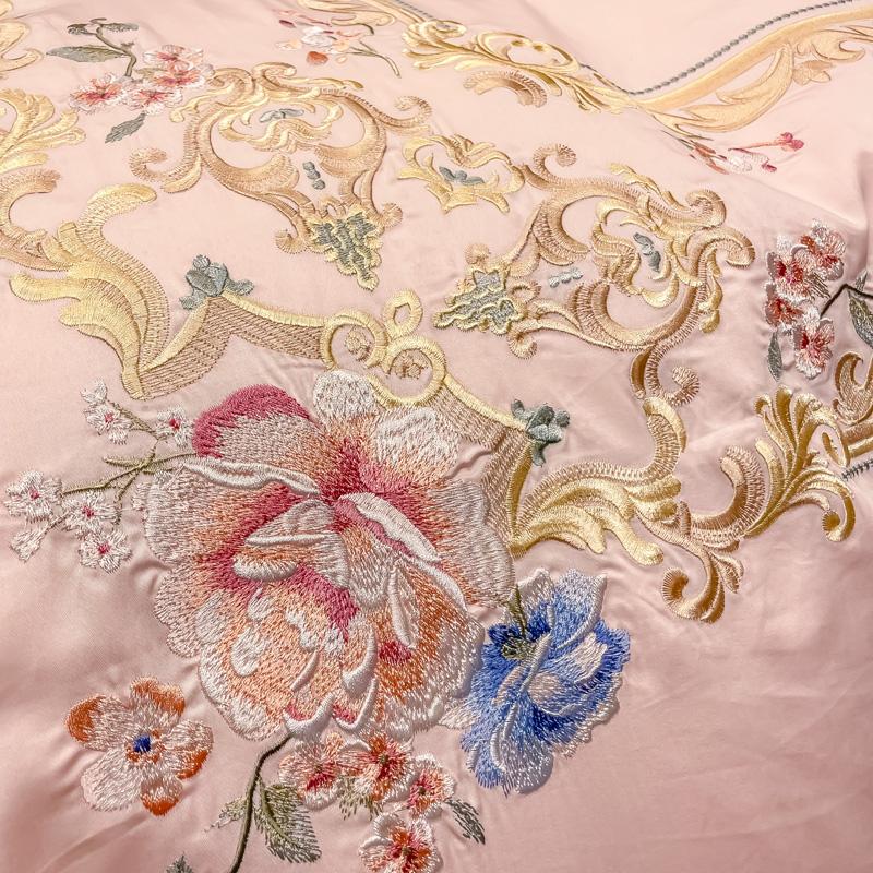 Kwiaty Haft Luksusowy Europejski Styl Pałacowy Zestaw Pościeli Egipska Bawełna Poszwa na Kołdrę Prześcieradło/Prześcieradło z Gumką Poszewki na Poduszki 4szt.