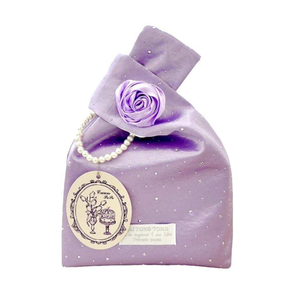 

With Rose Flowers Wrist Bags Washable Handheld Small Bucket Bags Crystal satin Elegant Gift Jewelry Bags