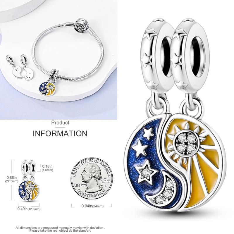 Charms Bead Copper Starlit Sky Moon Sun Earth Universe Charm Fit Bangle Bracelet Necklace Diy Jewelry