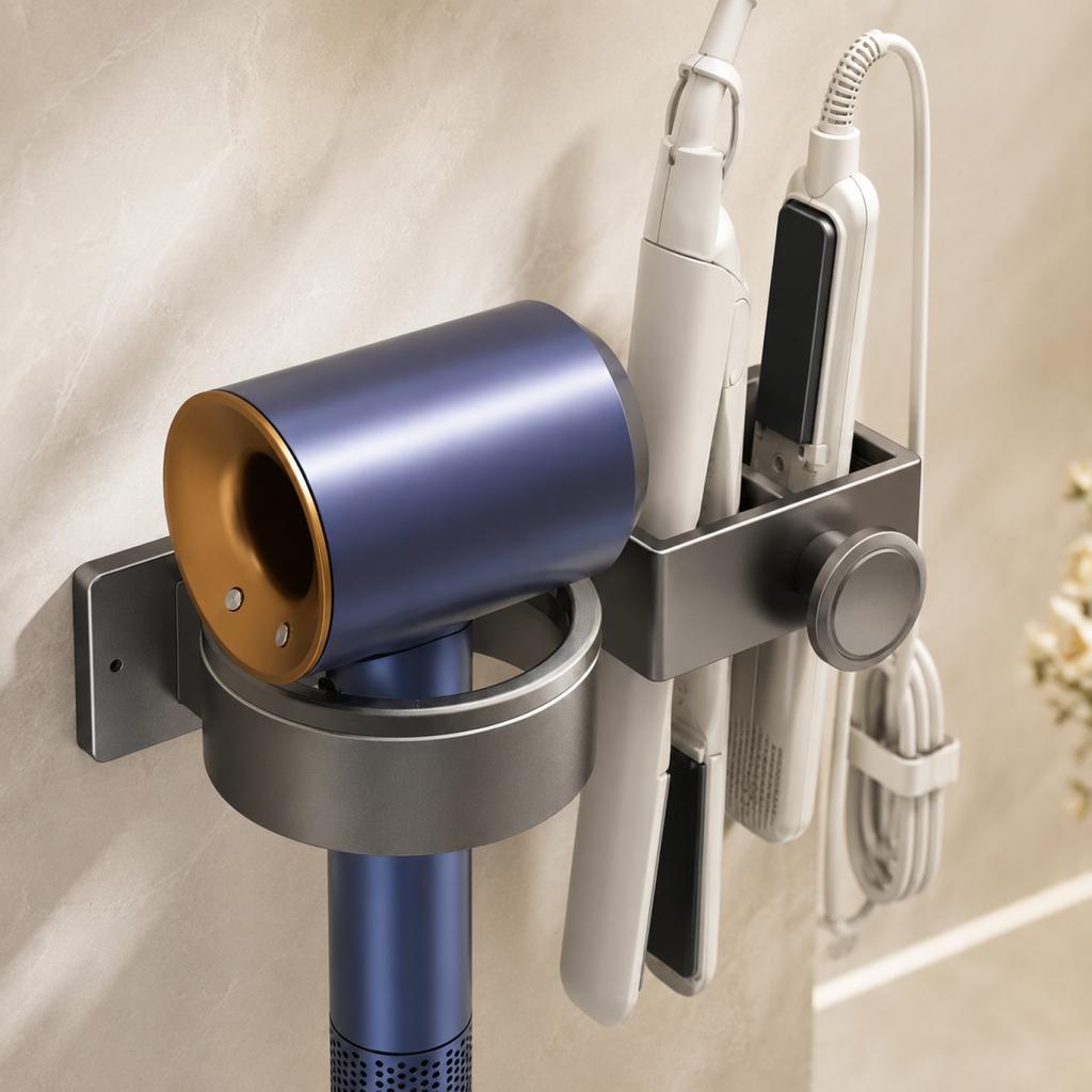 Hair Tool Wall Mount, Hair Dryer Straightener Holder Rack, No Drilling Aluminum Storage Shelf for Bathroom