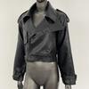 OFTBUY Women Vintage Loose Pu Faux Leather Short Jacket with Belt Motorcycle Jacket Female Zipper Retro Moto Biker Coat Outwear Tops