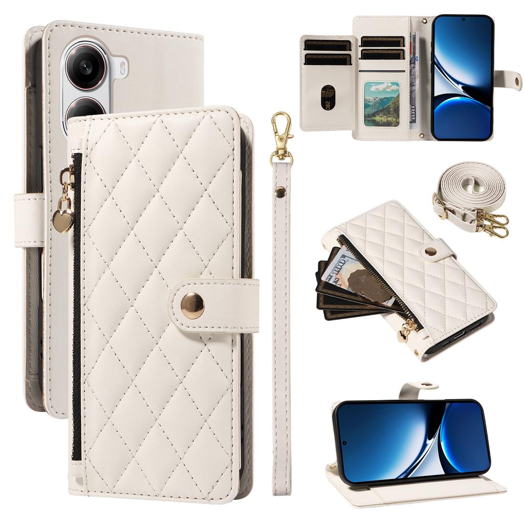 For Xiaomi Poco X7 Pro 5G/Xiaomi Redmi Turbo 4 5G Wallet Case with Straps,Rhombus Leather Stand Phone Cover