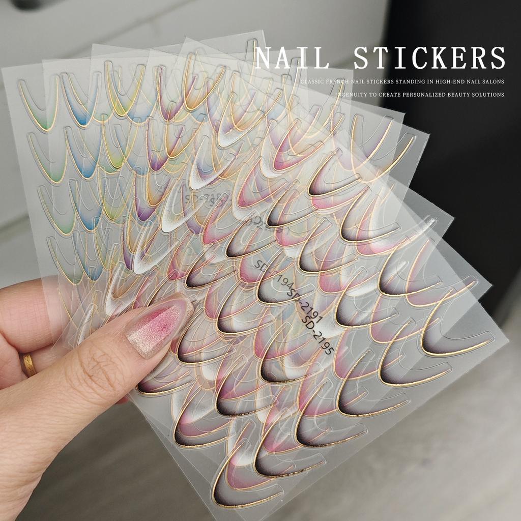 Random 5pcs Gold Silver Nail Art Decal Stickers Mixed Shapes Design Self-adhesive Sticker Acrylic Manicure Decorations Accessory