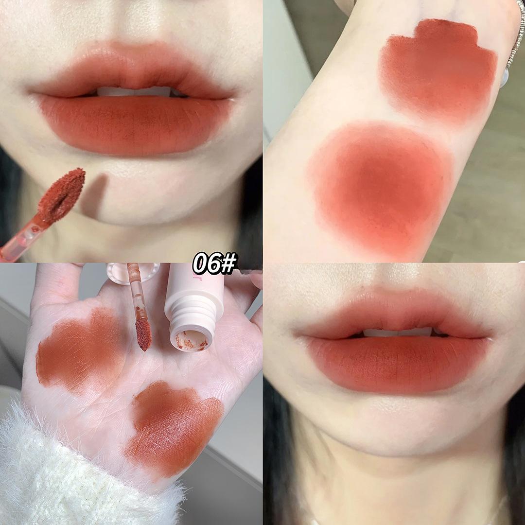Розовая бархатная матовая грязь для губ, матовая матовая глазурь для губ, отбеливание без макияжа, стойкий макияж, нелегко приклеить женскую помаду к чашке
