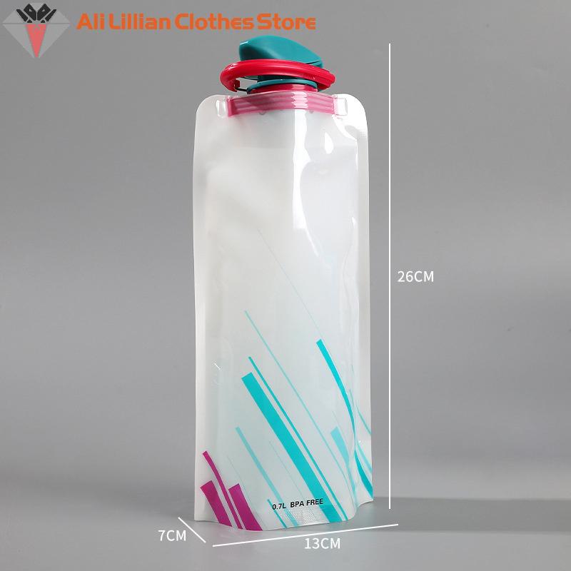 Foldable Water Bottles Flexible Reusable Travel Pouch Soft Flask Water Bag With Carabiner Clip