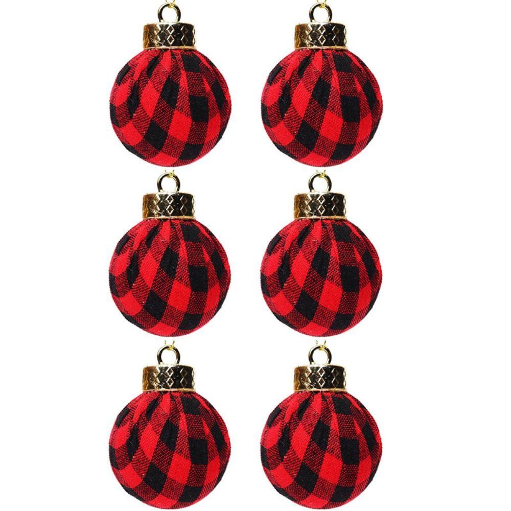 

6pcs with Berry Leaves Christmas Wrapped Cloth Ball Red Green Plaid Cloth Foam Ball Wreath G