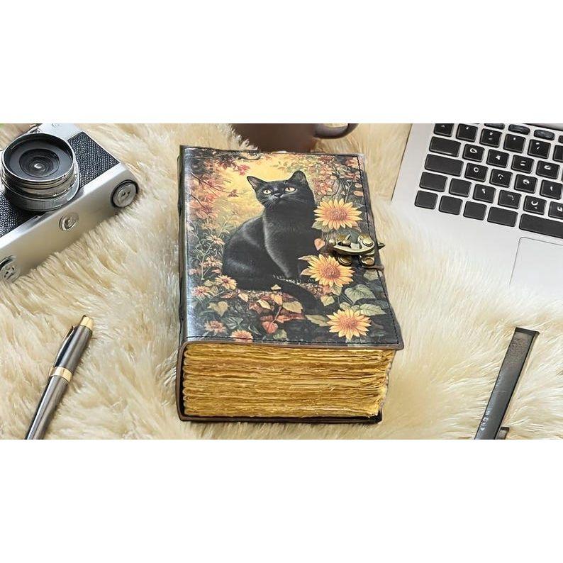Cat Leather Journal: Blank Book of Shadows, Vintage Style