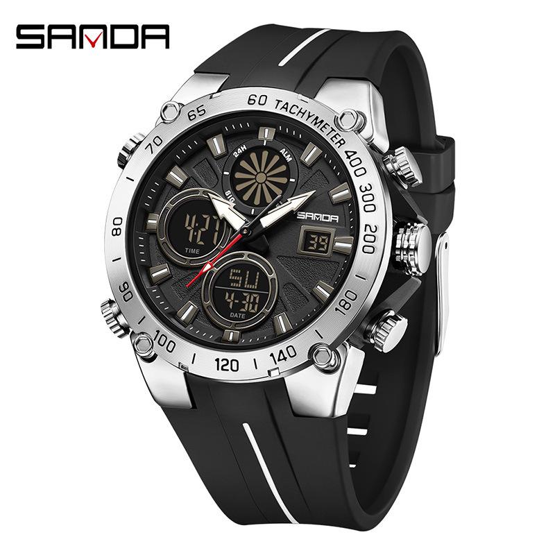 SANDA Men's Fashion Sports Dual Display Electronic Watch – Multifunction Timer, Alarm, Luminous, Waterproof.