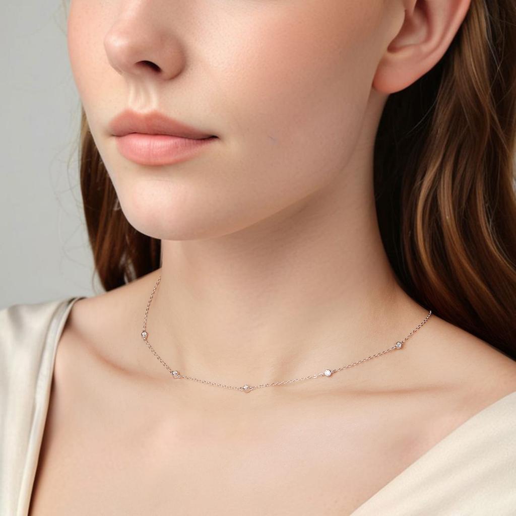 Delicate Silver Necklace with Moissanites 0.03 Ct Silver 925