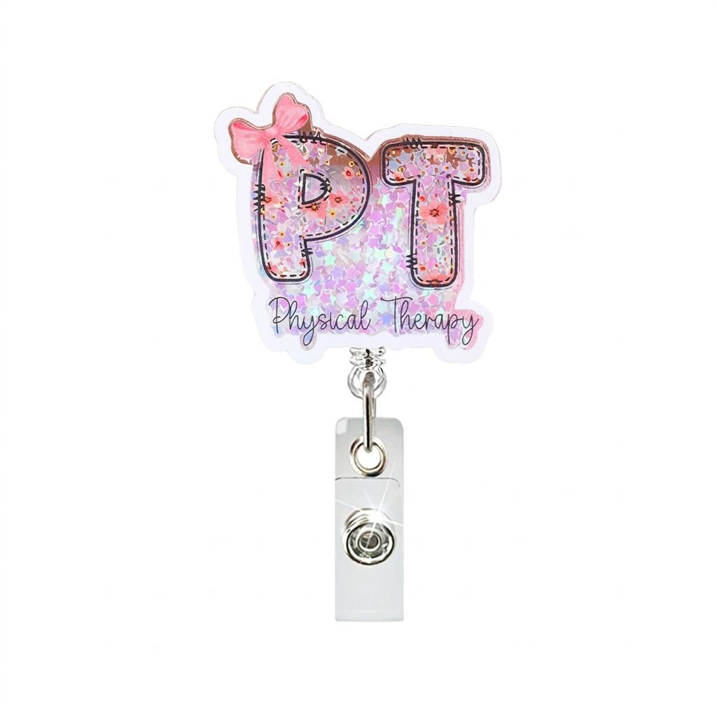 

Acrylic Badge Holder Glitter ID Badge Holder Alligator Clip Badge Reel Strong Glitter Shaker Reel For Staff Clinics