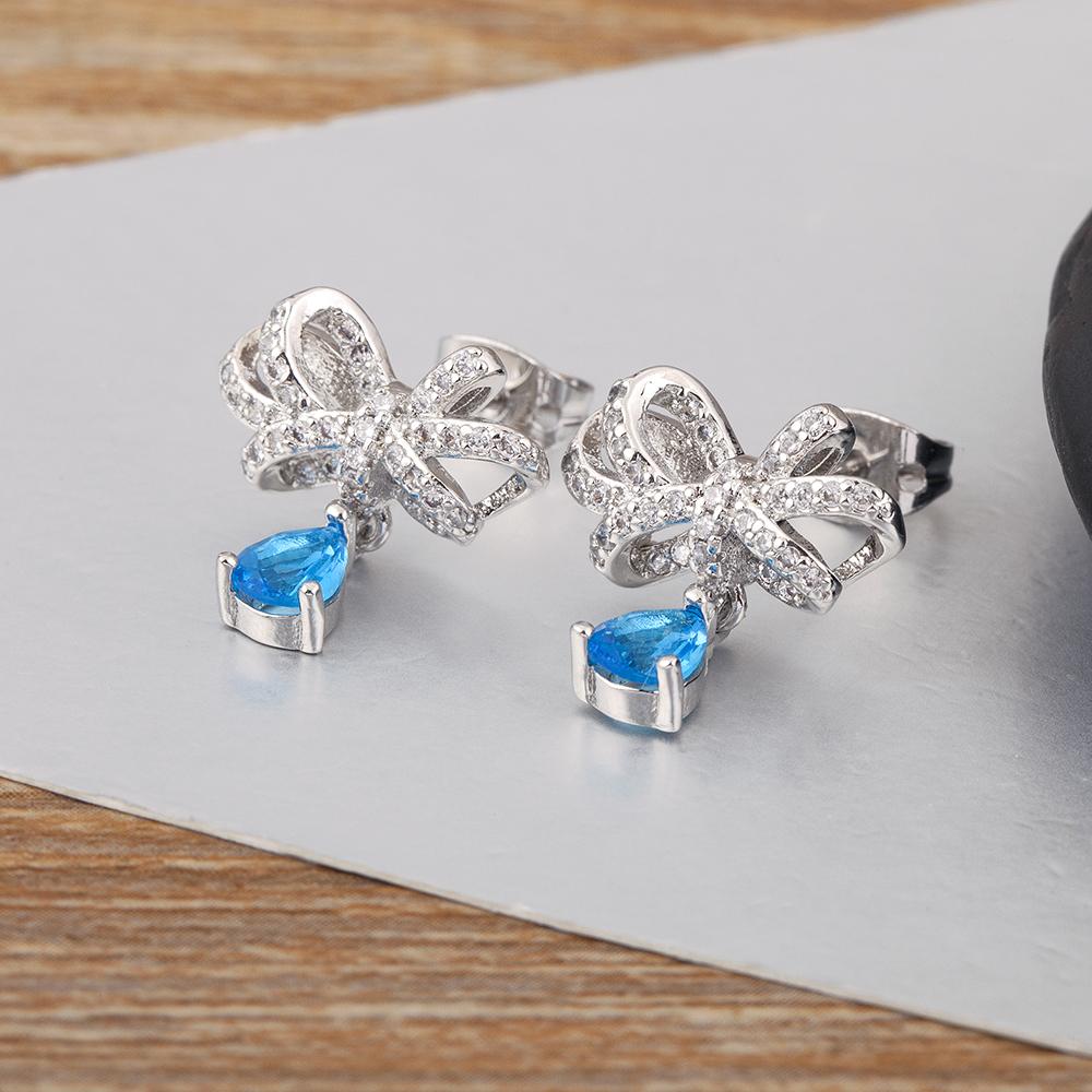

Nidin New Popular Bow/Waterdrop Shape Luxury Stud Earrings For Women Sparkling Zircon Birthday Party Ear Jewelry Accessories срібний