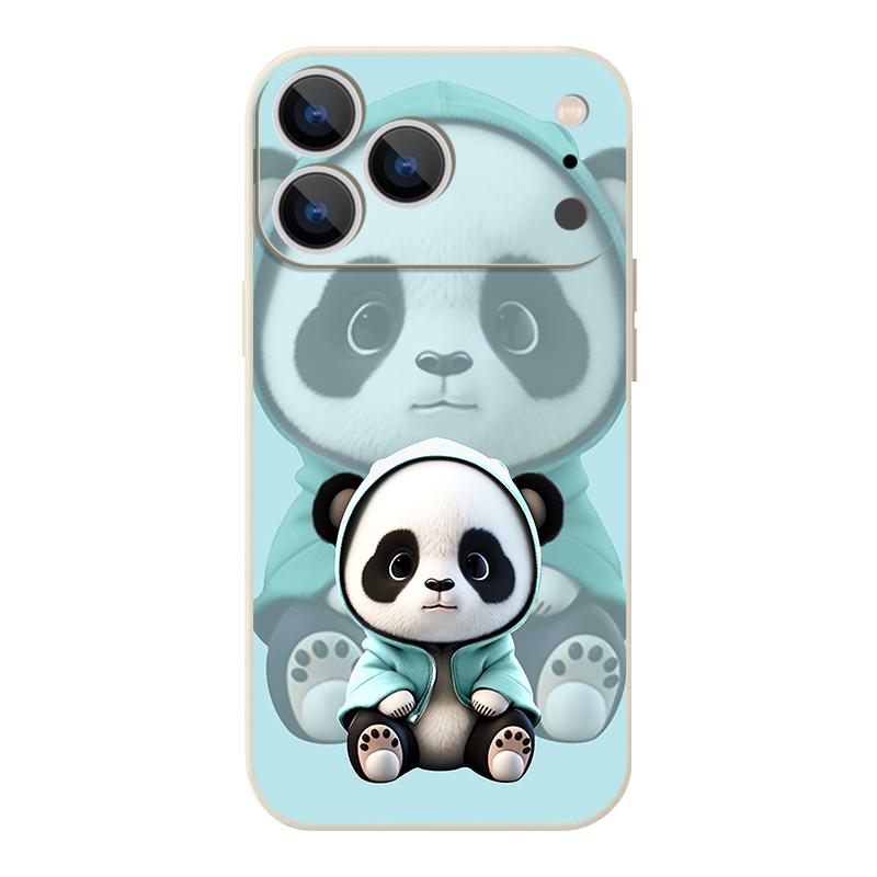 For iPhone 17 Pro Max Case Blue Coat Panda Pattern Soft Silicone Lanyard Cover For iPhone 16 Pro Max Cover iPhone 15 14 13 12 11 16E Air