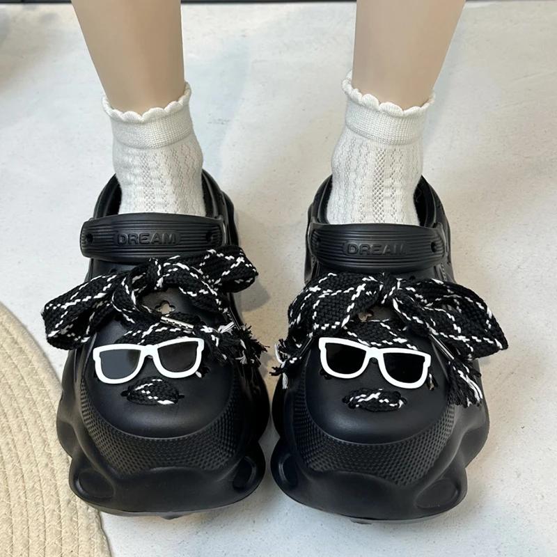 Fashion Black White Chunky Platform Sandals Woman Fashion Diy Thick Sole Clogs for Women Summer Non Slip Beach Sandals Eva Garden Shoes