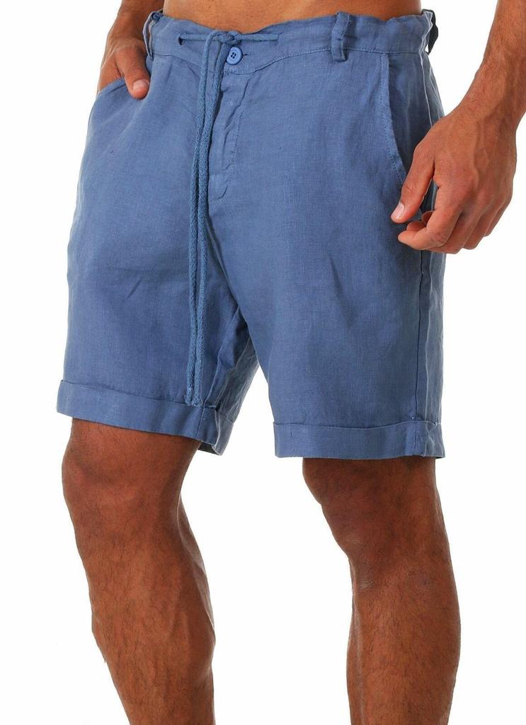 Men's Cotton Linen Lace-up Casual Shorts - Summer Plain Color, Five-Point Length