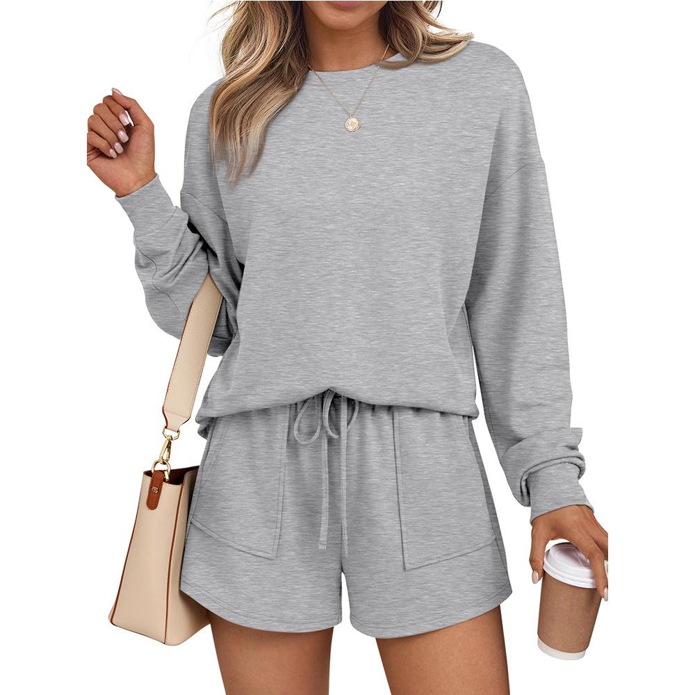Autumn Round Neck Long Sleeved Shorts Fashion Casual Two-piece Hoodie Sets Women's Sport Suits