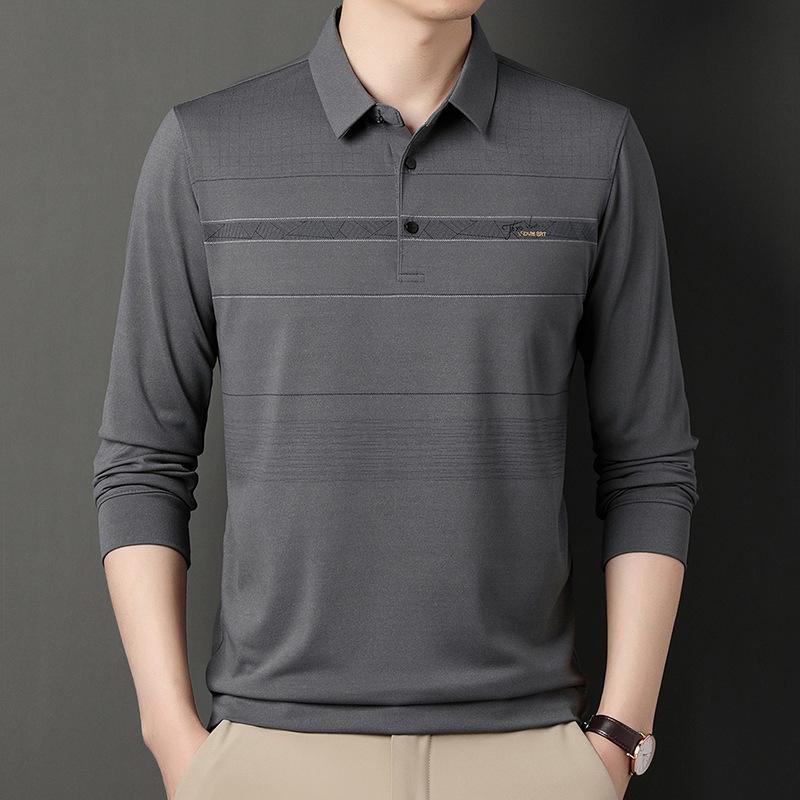 Middle-Aged Men'S Autumn Shirt Long-Sleeved Shirt Dad'S Lapel Spring And Autumn Bottoming Shirt Men'S Top