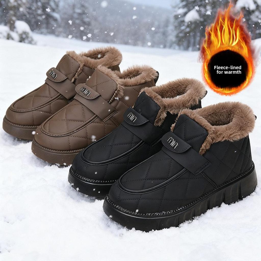 Warm Women's Cotton Boots Winter Bean Shoes Versatile Soft Soled Snow Boots with Velvet Cotton Shoes for Women