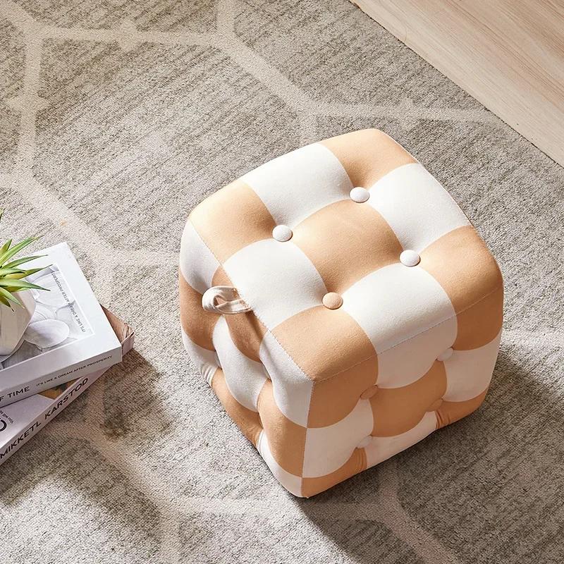 Checkerboard Hallway Ottoman Living Room and Children's Stool with High Elastic Sponge Step Velvet Fabric Pouffe with Storage