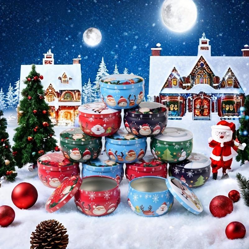 2pcs Festive Christmas Candle Jars, Mixed Colors, 2.2oz Metal Tin Boxes, for Candle Making, Decorations, Party Supplies, and Gift Jars