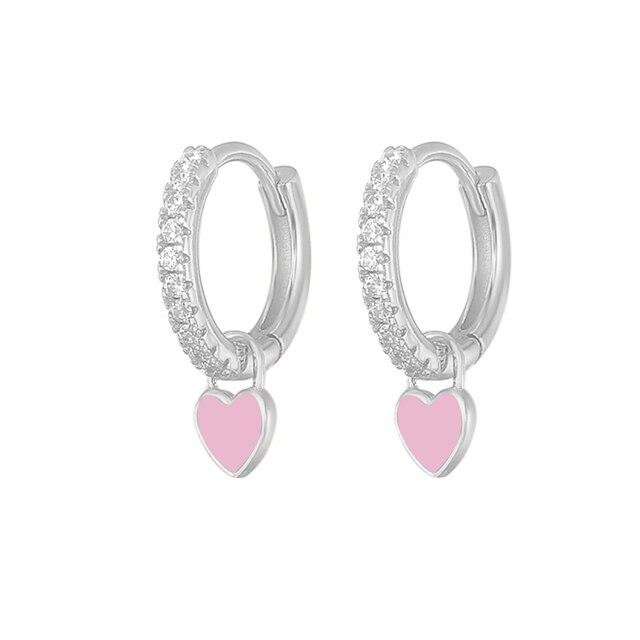 925 Silver Huggie Heart Hoop Earrings for Women Geometric Love Earring Crystals Zircon Piercing Silver Jewelry Girls