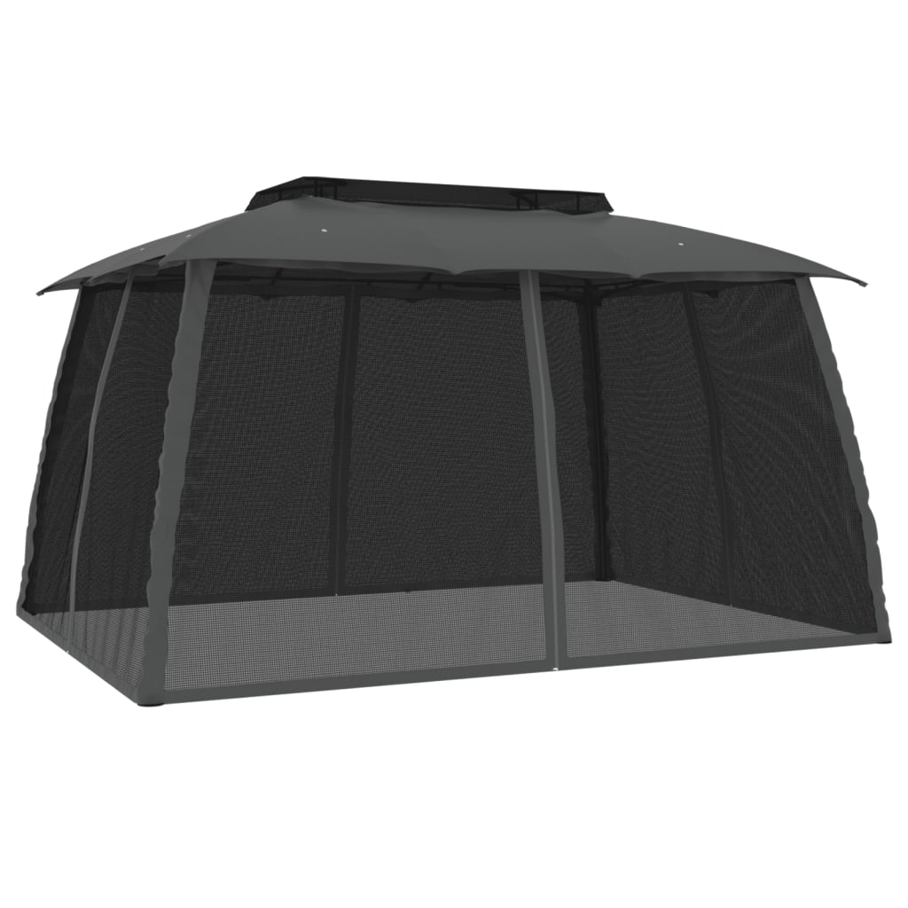 Vidaxl Gazebo With Double Roof and Netting Around, Anthracite, 2.93X2.93 M