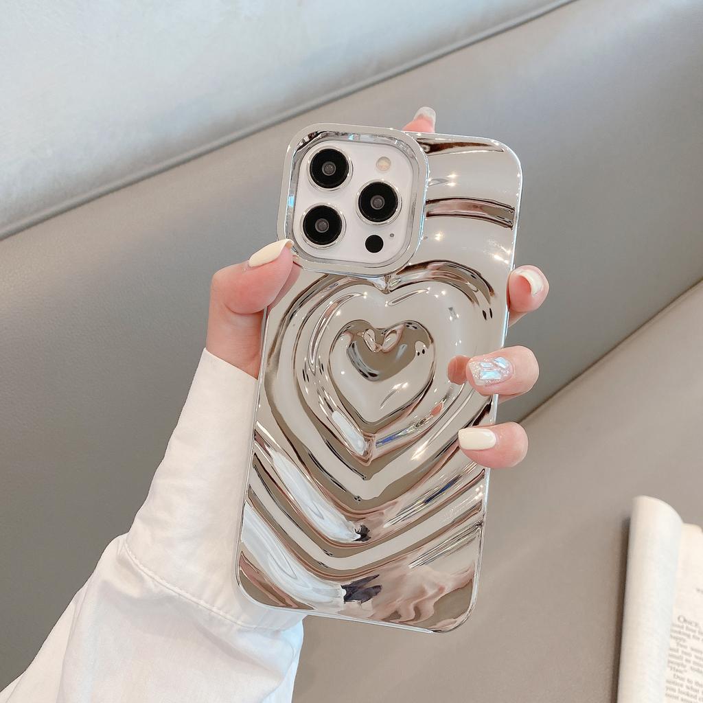 INS Glänzende Liebesherz Handyhülle Für iPhone 16 Plus 15 14 13 12 11 Pro Max Niedlich Mode 3D Wellenmuster Bumper Stoßfeste Hülle