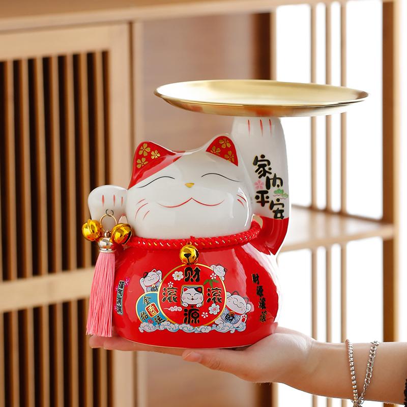 Keramik Glückskatze Figur Glückskatze Ablage Maneki Neko Candy Box Home Dekoration Maskottchen Ornament Kunst Skulptur