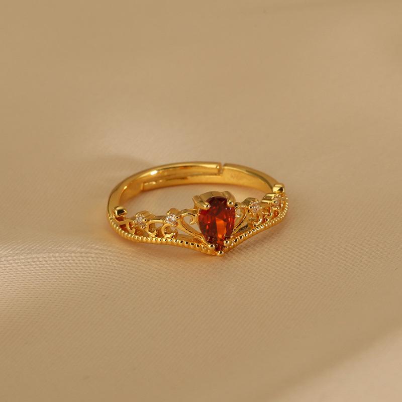 Crown Vintage Ruby Ring For Women Unique Adjustable Open Design Fashionable Statement Jewelry