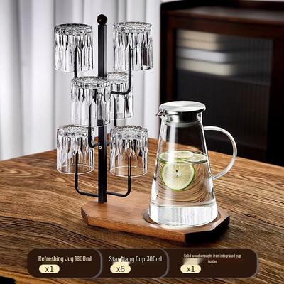 Handun Glass Starburst Drinkware Set with Wooden Holder