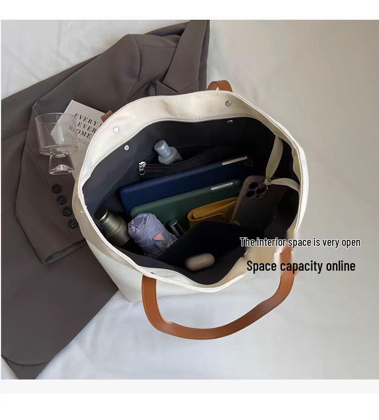 Women's Large Embroidered Canvas Tote Bag - Versatile Shoulder Bag for Commute or Class