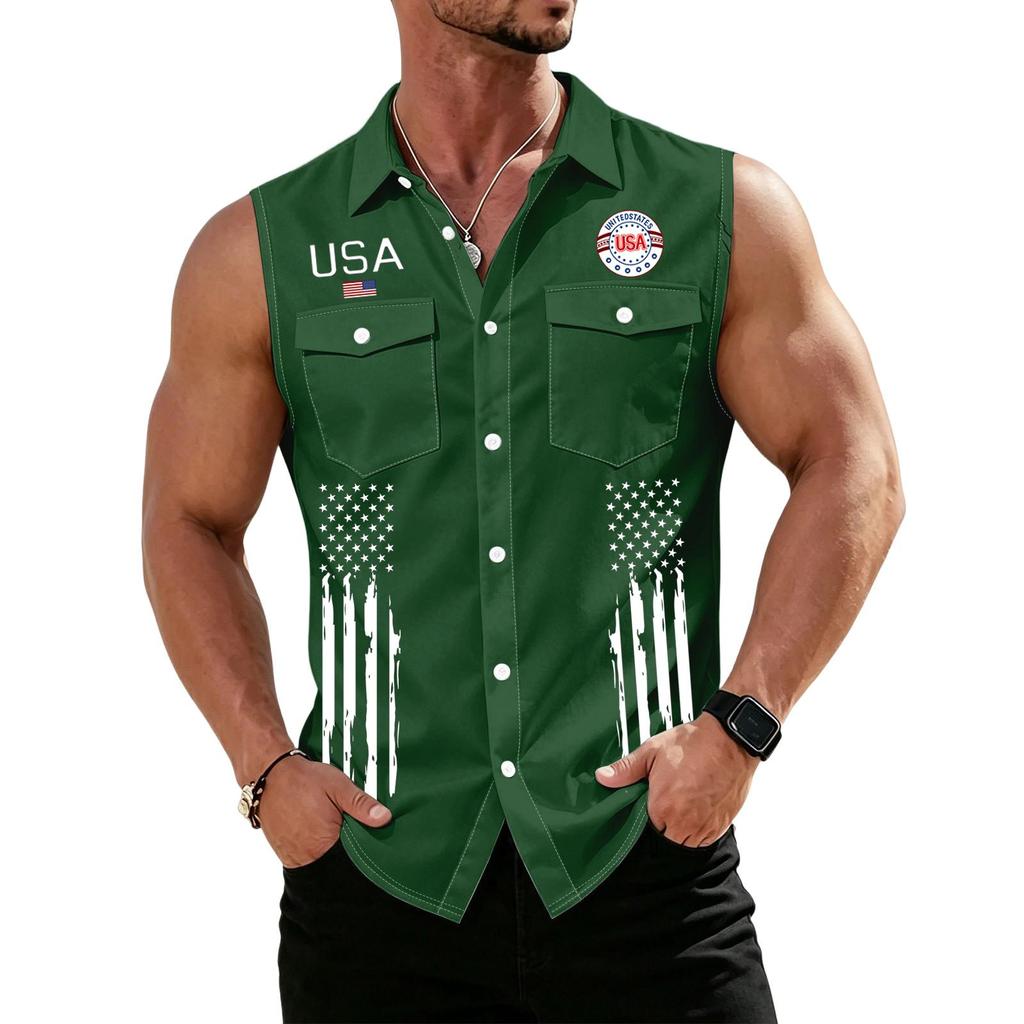 Men's Workwear Lapel Button-Down Vest Shirt - Lightweight Sleeveless Top