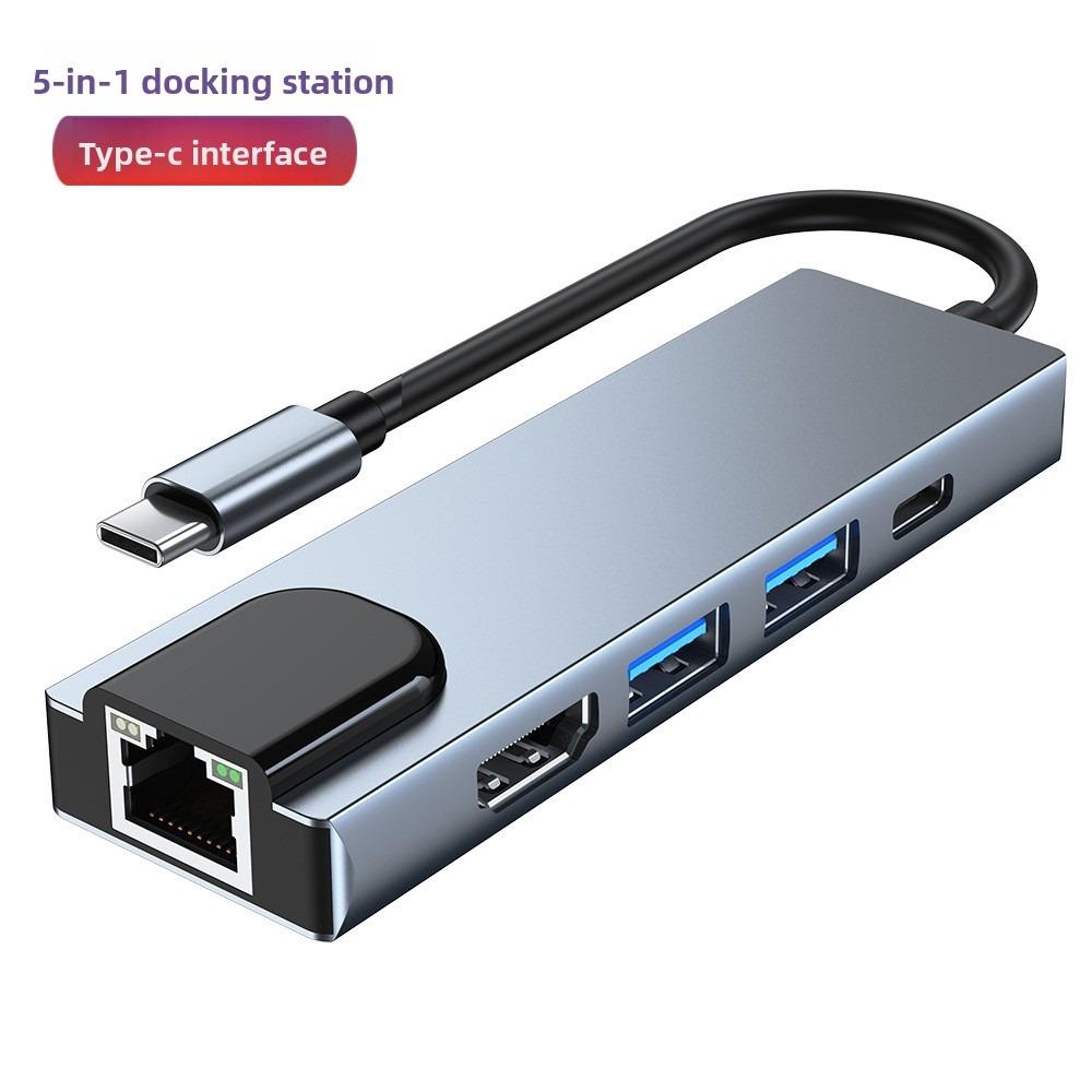 

5 in 1 Type C Hub Multiport Adapter for MacBook Pro Air USB C Dock with HDMI SD Card Reader 5In1 gray 100M