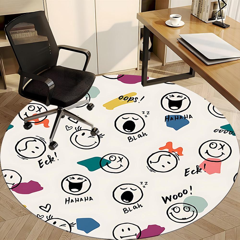 1PC Emoticons Faces Office Round Area Rug, Indoor Mat Suitable For Office, Under Office Chairs Bedroom Living Room Home Decor, Room Deco 234