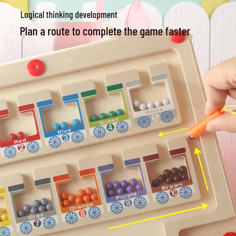Labirint cu tren magnetic pentru copii: Numărare culori și puzzle logic pentru învățare timpurie