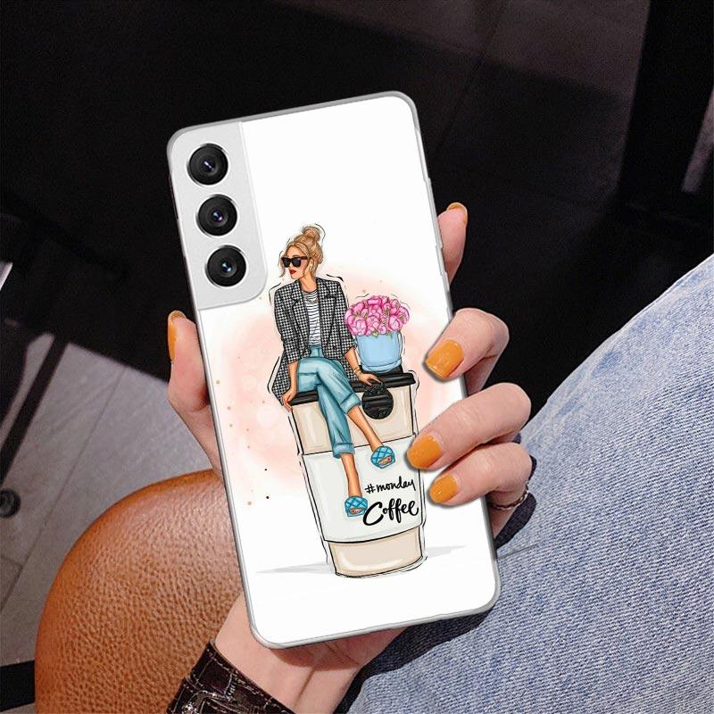 Girl Boss Female Coffee Phone Case For Samsung Galaxy S24 S25 Edge S26 Ultra S23 S22 S21 Plus S20 FE + Personalized Print Cover