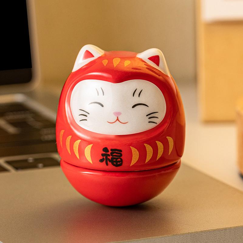 Ceramic Daruma Statue Daruma Tumbler Crafts Japanese Style Lucky Cat Fortune Ornament Landscape Home Decor Accessories Gifts