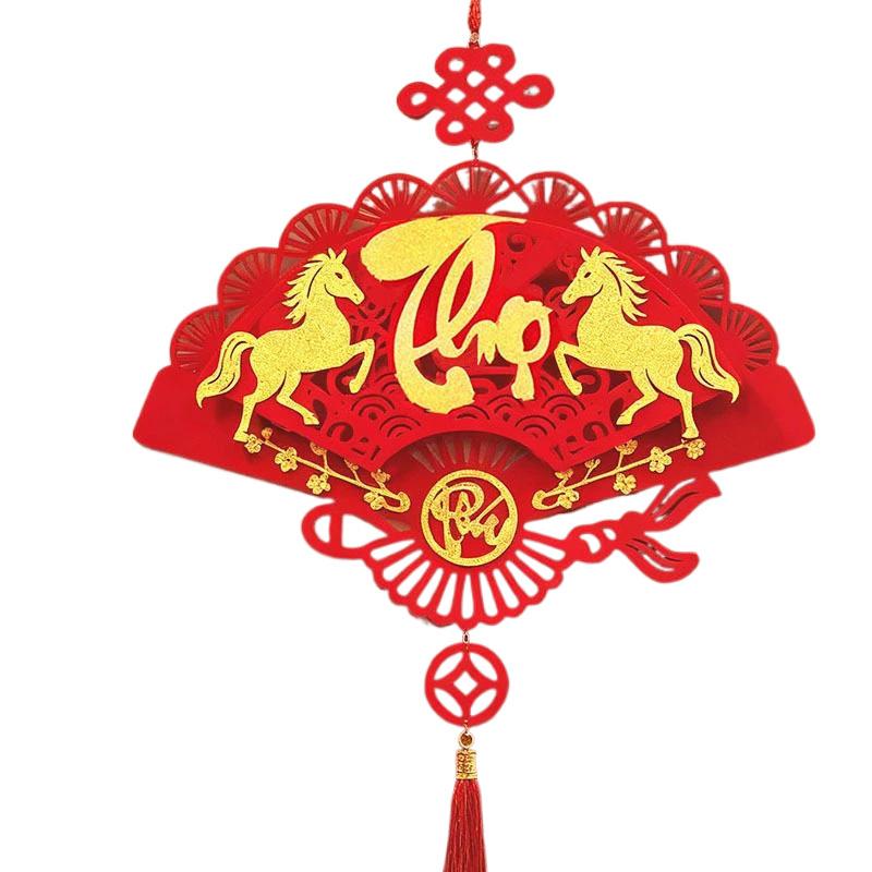 1PC Blessing Good Fortune Vietnamese Luck Red Lunar New Year Hangable Decor Fan Ornament Vietnamese Letters Tassels