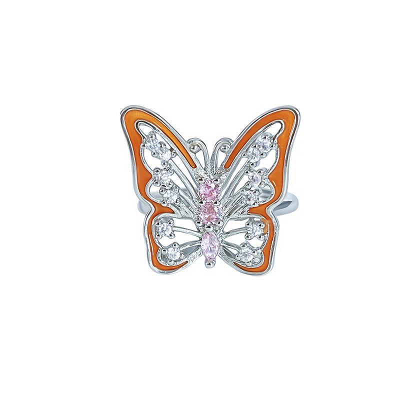 Heavy Industry Mori Series Exquisite Butterfly Dripping Oil Zir*****Pening Ring Niche Light Luxury High Sense Personality Ring Woman