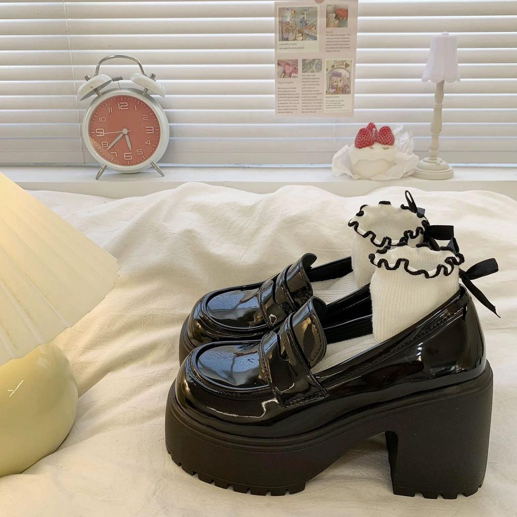 French Platform High-heeled Single Shoes One-pedal Loafers Women's Spring 2025 New British Style Retro Small Leather Shoes