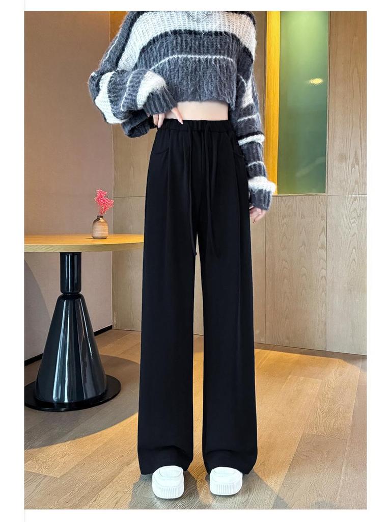 2024 Women's Sticky Rice Wide-Leg Pants: Loose, Floor-Length, Sporty Casual Trousers for Spring, Autumn, Winter