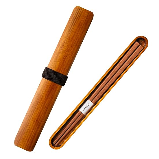 Dishwasher Safe Chopstick and Case Set, Wooden Chopsticks, Brown, kicoriya, Natural Wood B0GJGHN6RC
