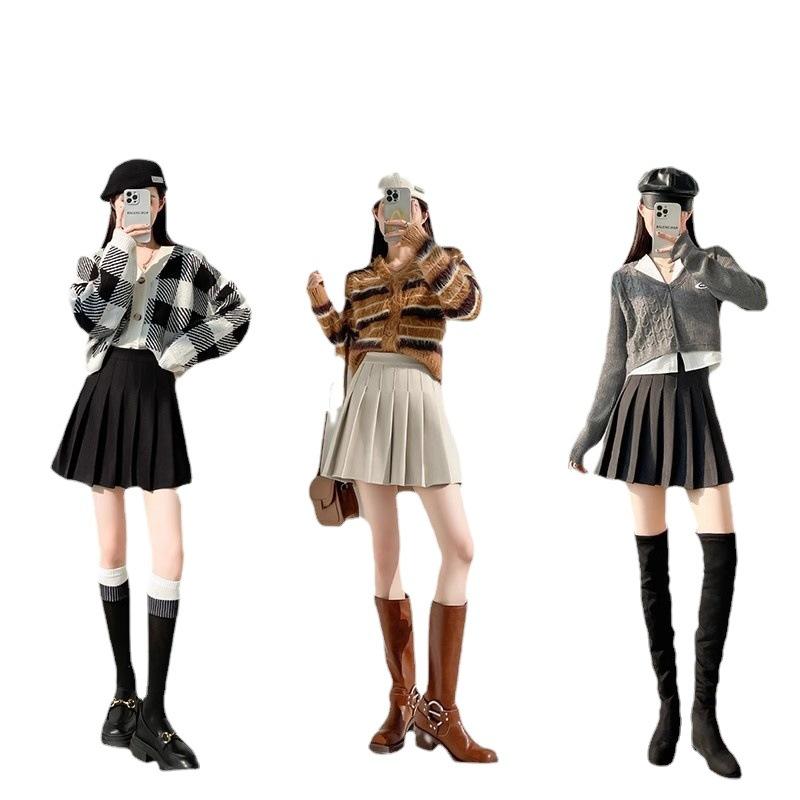 Grey Pleated Skirt for Women Spring Autumn Lightweight Slimming High-Waisted A-line Short Skirt Casual All-match Versatile JK Preppy Skirt
