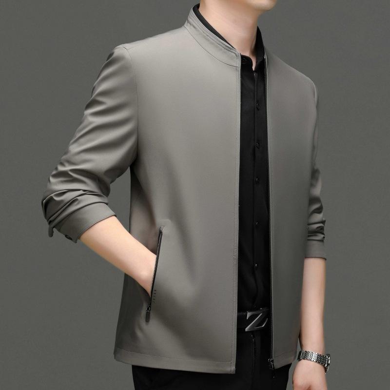 

Men s High-end Stand-up Collar Mulberry Silk Jacket Spring and Autumn New Middle-aged Solid Color Casual Thin Jacket Dad Style Men s Clothing 170