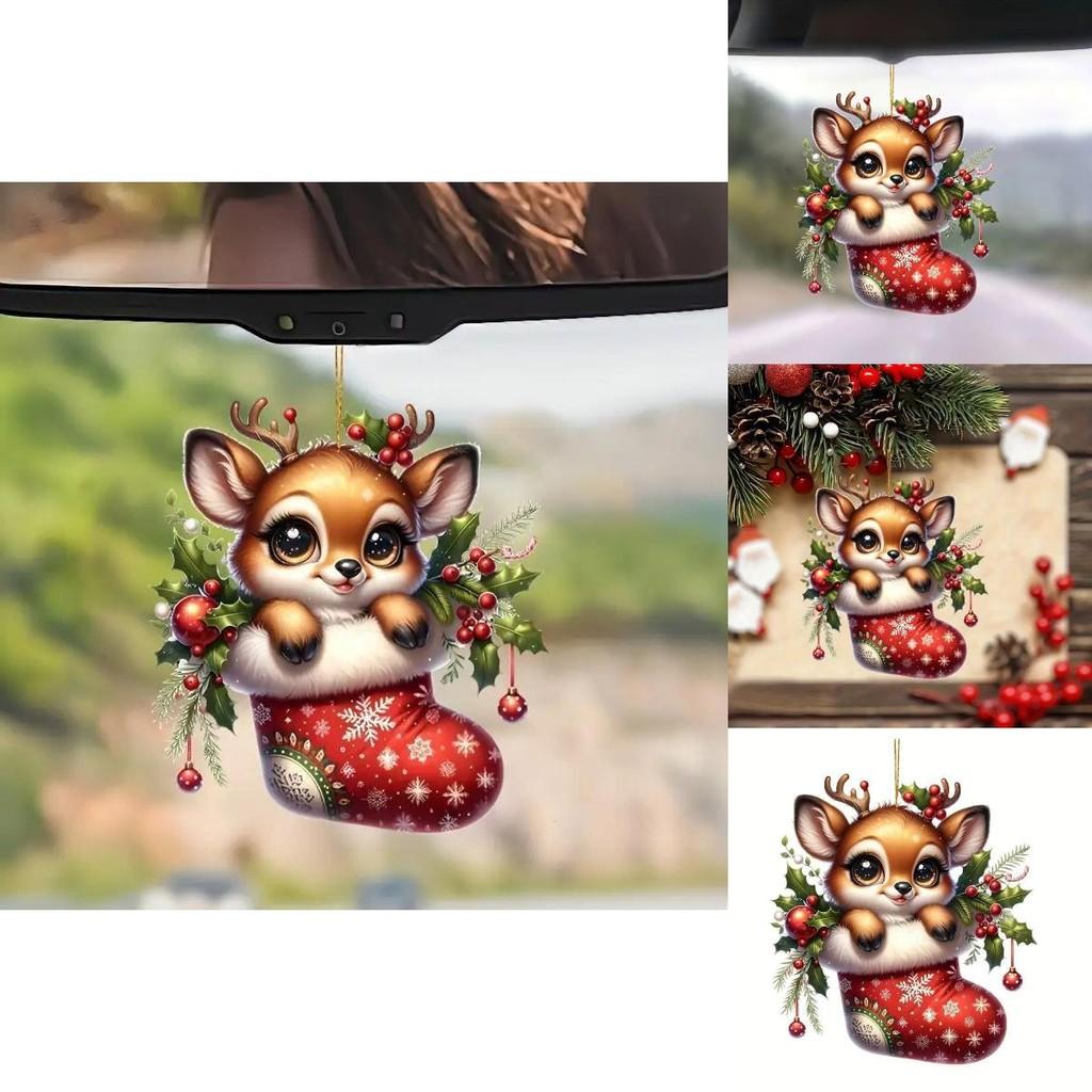 Adorable 2d Acrylic Reindeer Car Mirror Ornament Perfect For Christmas Decor Gifts