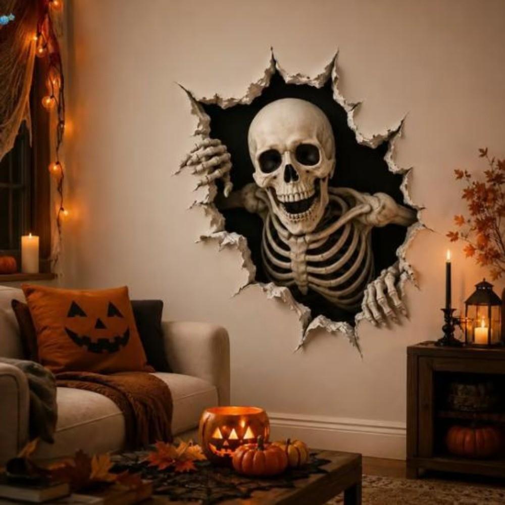 Self-Adhesive Ghost Pumpkin Wall Decal Waterproof Halloween Skeleton Wall Stickers Living Room